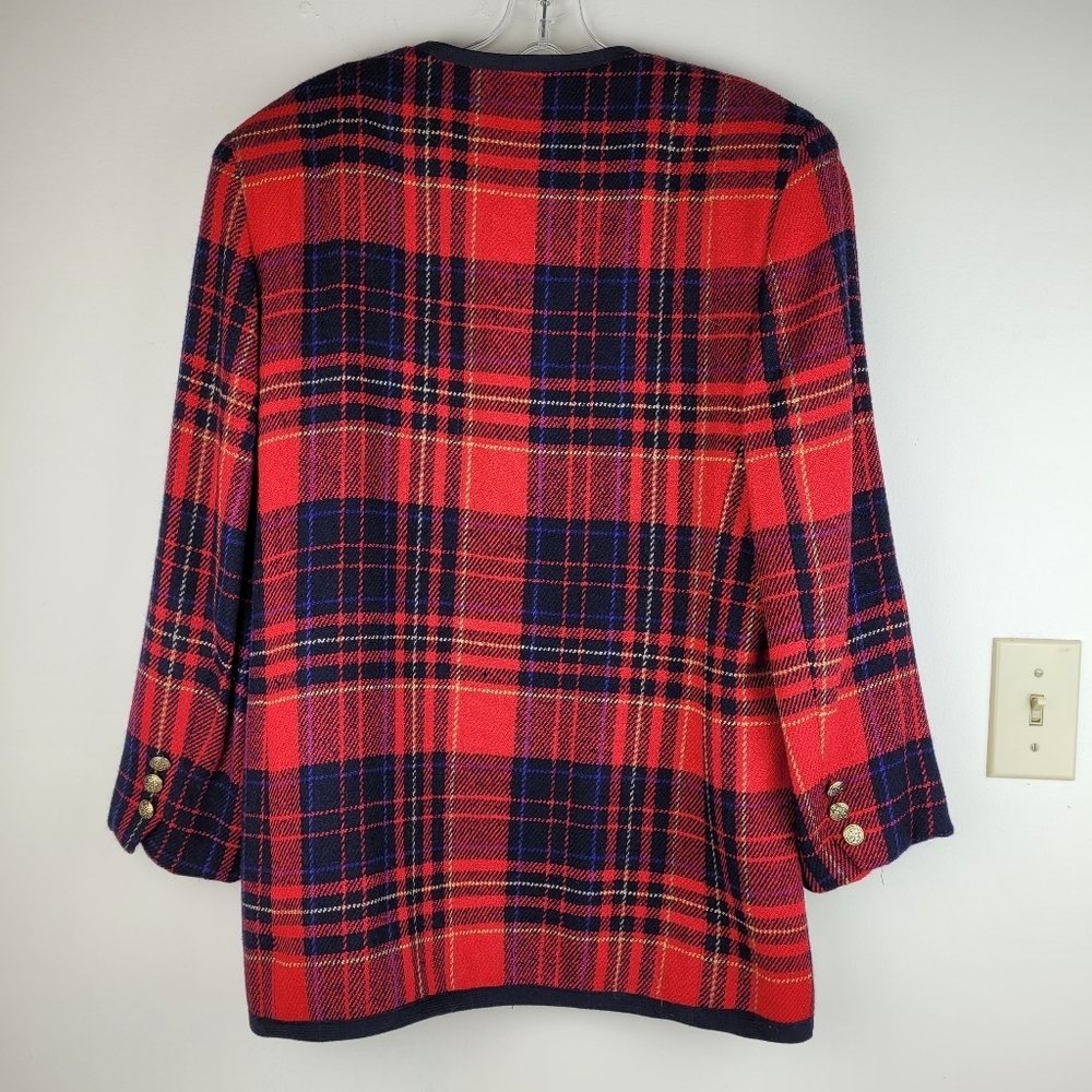 Liz Claiborne vintage wool red plaid blazer gold buttons 80's office preppy 10 - Picture 4 of 10